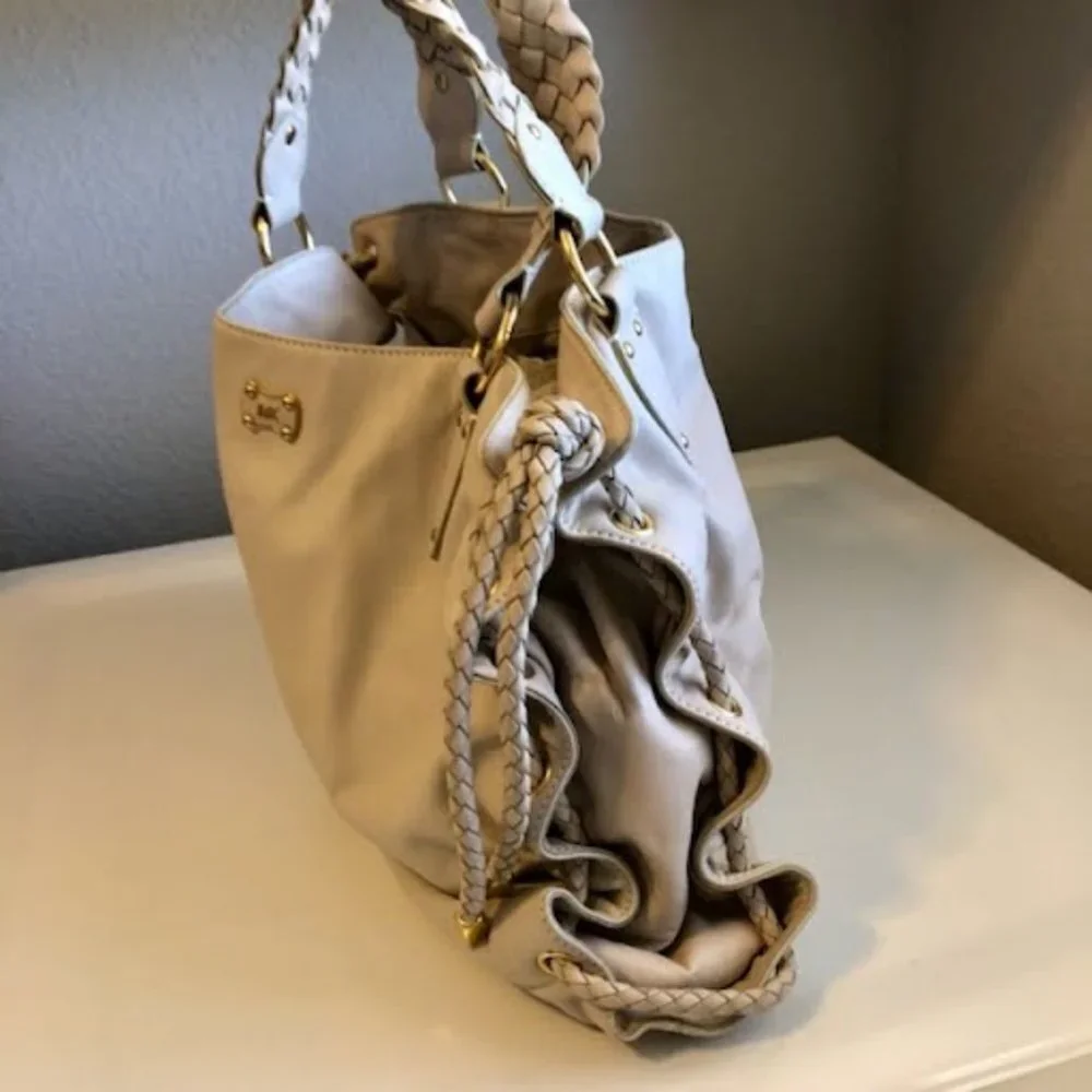 MICHAEL KORS Boho Leather Hobo Bag Braided Straps Cinched Sides MSRP $458